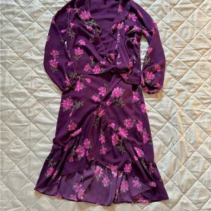 Draper James Pink and Purple Long Sleeve Wrap Dress